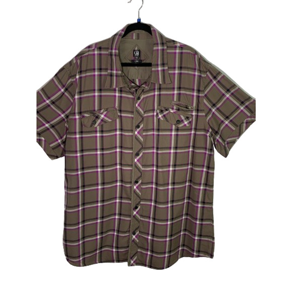 CAVI Mens 6XL Purple Gray Plaid Short Sleeve Button Up Shirt *See Measurements - Picture 3 of 10